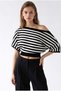 7060 Women's Waist-Slit Boat Neck Half Sleeve Knit Sweater Black - 5