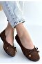 Cear Brown Leather Powder Suede Ballerina Shoes