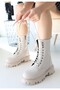 Neole Beige Leather Laced Boots - 3