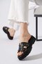 Castle Women's 35350 Black Lightweight Thick Sole Trok Detail Daily Slippers - 3