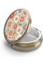 Retro Three-Compartment Pillbox Mirror Compact Wallet Pocket Retro Floral Pattern