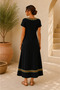 Women's Ethnic Pattern Stripe Detailed V-Neck Comfortable Fit Long Viscose Dress Offering Bohemian Elegance - 3