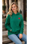 Women's Small Red Heart Printed Hooded Sweatshirt with Kangaroo Pocket