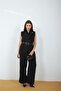 Women's Black Degaje Collar Belted Sleeveless Wide Leg Jumpsuit Nbmy4030 - 2