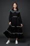 Black Girl's Lace Detailed Double Collar Polka Dot Long Dress 24753 - 5