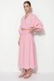 Women's Double-Breasted Tie-Down Blouse with Gipe Detail and Lined Skirt Cotton Pink Set - 2