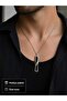Black Stone Detailed Modern Rectangular Men's Necklace