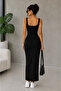 Ribbed Square Neck Maxi Dress Offering a Fit Look - 3