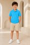 Children's Unisex Turquoise 2-Piece Polo Collar T-Shirt Set Short Sleeve + Long Sleeve 100% Cotton Lakos Fabric - 3