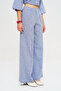 Women's High Waist Buttoned Blue Melange Palazzo Trousers - 2