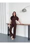 Women's Brown Balloon Sleeve Asymmetric Cut Set