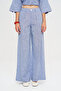 Women's High Waist Buttoned Blue Melange Palazzo Trousers