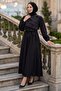 Layered Detailed Elastic Waist Belted Dress Black Hm2947 - 3