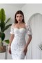 Women's White Midi Dress with Heart Collar and Lace Detail, Balloon Sleeves - 5