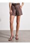 72787 100% Linen Pleated Belted Bermuda Shorts - Brown - 3