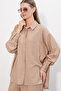 Women's Textured Shirt and Trousers Two-Piece Set 6710 - A.Beige - 2
