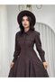 Women's Coffee Poplin Shirt Collar Long Sleeve Buttoned Cover Detailed Midi Dress - 5