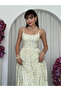 Women's Sari Floral Patterned Rope Strap Square Neck Gathered Long Dress - 2