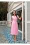 Women's Black - Black Jacket Collar Belted Pleated Midi Dress Short Sleeve A-Line - 3