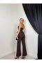 Women Coffee Blouse-Pants Set Strapless Peplum Blouse and High Waist Wide Leg Pants Set - 5