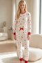 Ecru Patterned Cotton Lycra Knitted Pajama Set26241162 - 2