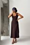 Crep Women's U-Neck Strap Maxi Dress 100% Cotton Flared Cut Dress - 4