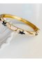 Steel Bracelet - Black Flowers and Cream Mineral Yellow Vine Pattern Clamp Bracelet - 6