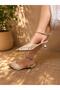 Ri̇na Beige Lace 3 cm Heel Shoes with Pointed Toe and Straps - 4