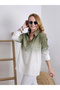 Women's Khaki Ecru Gradient Ombre Linen Textured Bohemian Tunic Shirt - 5