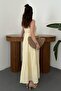 Women's Yellow Thin Strap Gipeli Striped Layered Maxi Muslin Summer Dress - 5