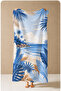 Retro Blue Beige Tropical Palm Tree Beach Towel with View of the Coast Pattern 70X150 - Cotton Bath Towel - 5