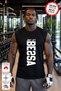 Black Just Lift White Printed Crew Neck Sports Athlete Tank Top Cotton Single Jersey Fabric Men's