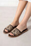 Trama Brown Tulle Embroidered Beaded Women's Slippers - 2