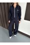 Ol Front Zippered Hooded Waist-Sitting Navy Blue Winter Tracksuit Set - 3