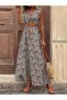 Women's sleeveless, double-breasted, collared, beltless, patterned, long supreme dress - 2