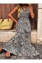 Women's sleeveless, double-breasted, collared, beltless, patterned, long supreme dress - 4