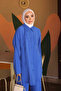 Cobalt Blue Shirt Collar Tunic Pants Suit - 4