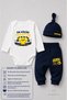 100% Cotton Baby Set Yellow Navy Blue Little Fan Printed 3-Piece Newborn Baby Set Long Sleeve Bodysuit Pants Hat Set - 4