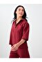 Red 100% Tencel Polo Collar Three Quarter Sleeve Blouse - 3