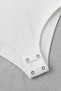 Steed White Flexible Polo Collar Premium Ribbed Embroidered Drawstring Long Sleeve Snap Fastener Bodysuit - 4