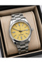 Men's Wristwatch 37 mm Small Case Silver Color Yellow Dial Casual and Classic Style with Gift Box - 2