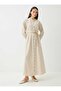 Straw Belt Detailed Full-Length Buttoned Hijab Dress - Beige Striped - 4