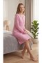 Women's Pink Leopard Patterned Long Sleeve Buttoned Combed Cotton Nightgown - 3