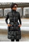 Women's Black High-Neck Long Puffer Vest with Elastic Waistband - 3