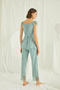 Lace Front Buttoned Maternity 3-Piece Pajama Set, Aqua Green Stylish Maternity Combination, Transparent Guipure Detailed 3-Piece Pajama Robe. - 6