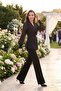 Women's Black Gold Buttoned Sleeves Chiffon Jacket Trouser Suit - 5