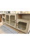 Modern Console Table Wood Design with Ribbed Glass Doors - 2