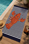 Navy Blue White Striped Lobster Patterned 70X150 Beach Towel - Cotton Bath Towel - 3