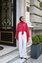 Women's Asymmetrical Cut Waist Tie Blouse Red - 3