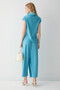 Envelope Women's High Collar Flowy Double-Breasted Draped Detail Wide-Leg Blue Top and Bottom Set - 4